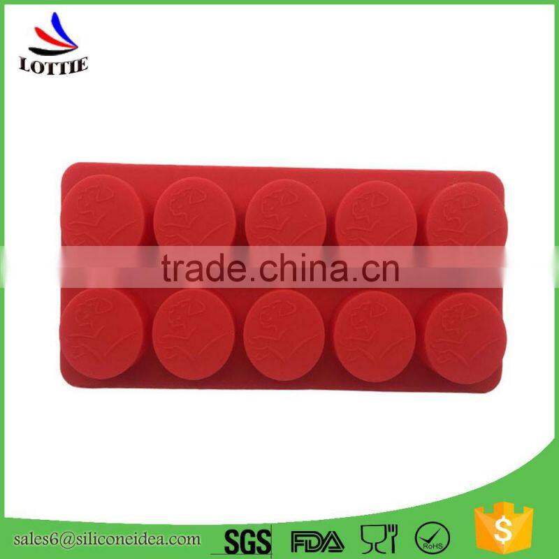 2016 hot selling food grade custom 10 cups silicone candy mold chocolate ice tray