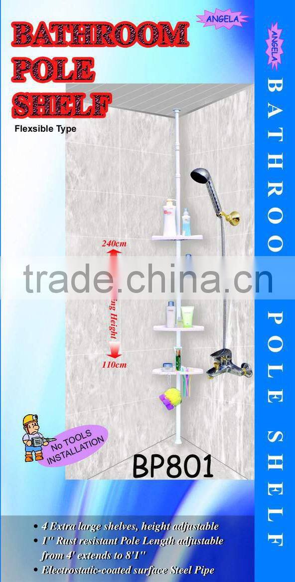 4 tier telescopic stainless steel adhesive bathroom pole shelf