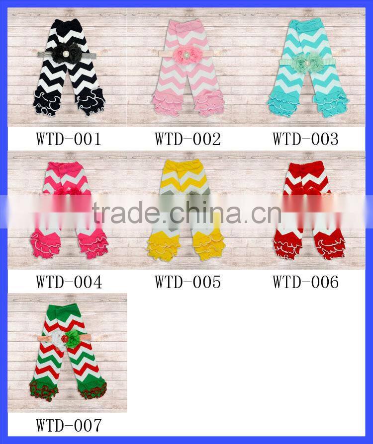 2014 Pink Chevron Ruffle Leg Warmers with shabby flower headband Baby Girls Leg warmer