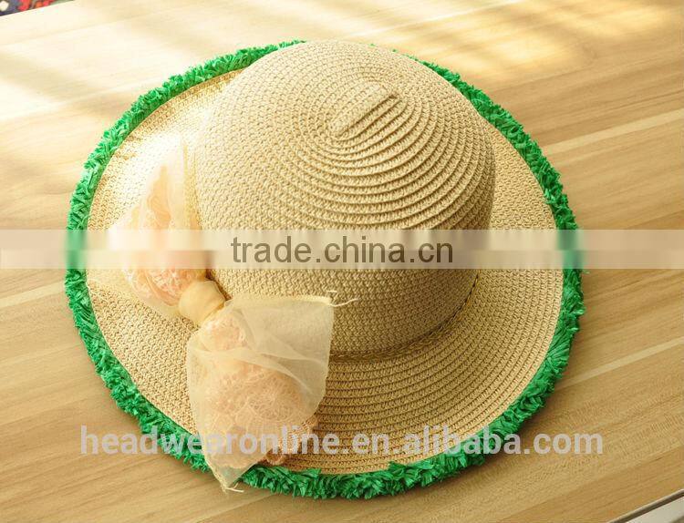 Summer Fashion Lace Bowknot Sun Protection Straw Hats China Factory