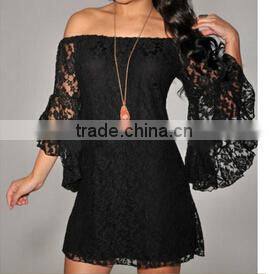 new sexy lady's strapless flare sleeve party mini cocktail lace dress