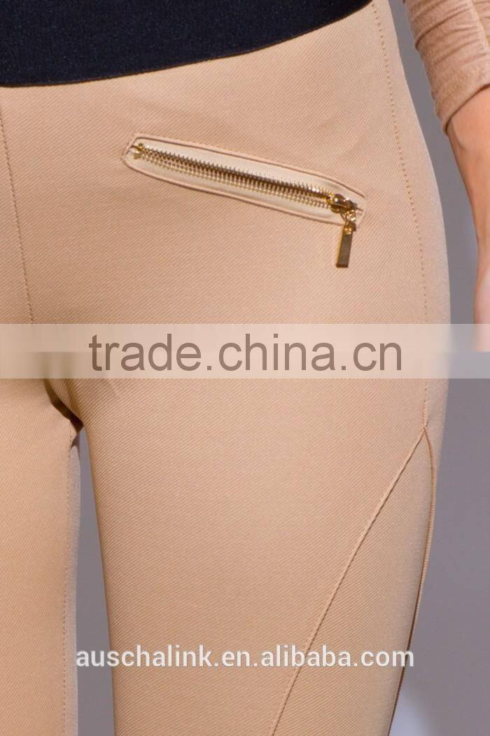 lady khaki beige banded high waisted skinny pants