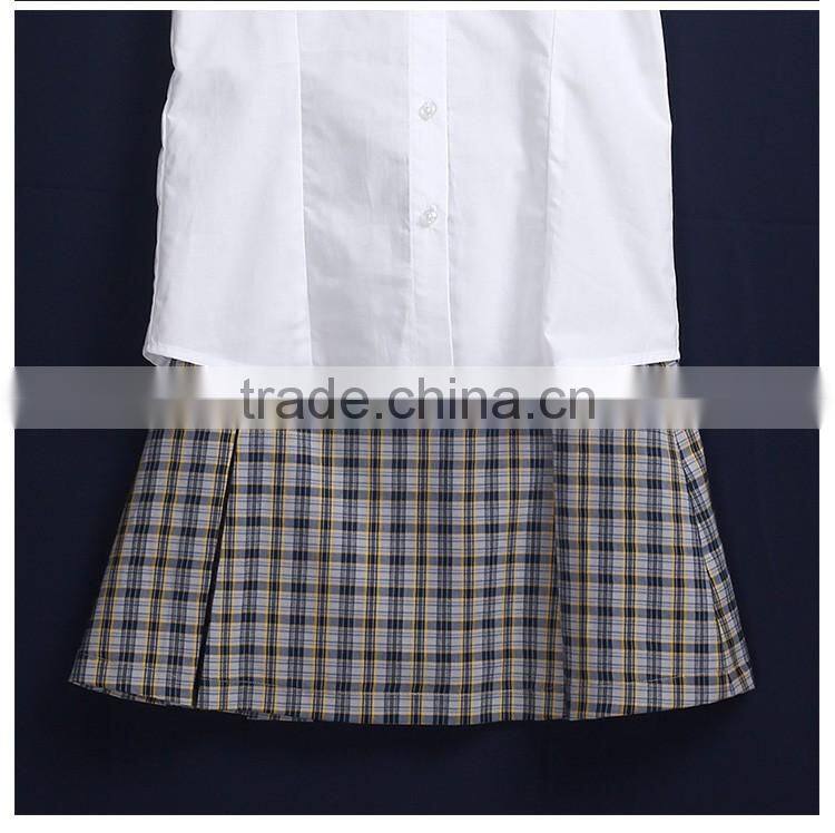 Custom School Wear Sets Girls Short Sleeve Shirt And Pleat Plaid Skirt