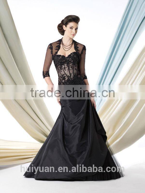 black satin beaded long sleeved evening gowns