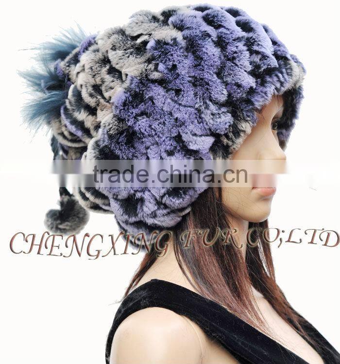 CX-C-68B New Products Wholesale Lady Winter Hat Rex Rabbit Knitted Hat / Snood