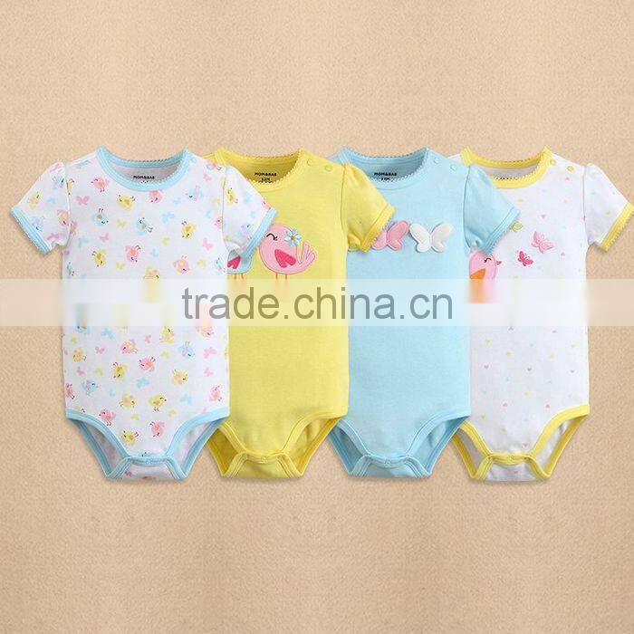 mom and bab summer Short sleeves baby rompers,100% cotton cute embroider long sleeve bodysuit, baby clothes