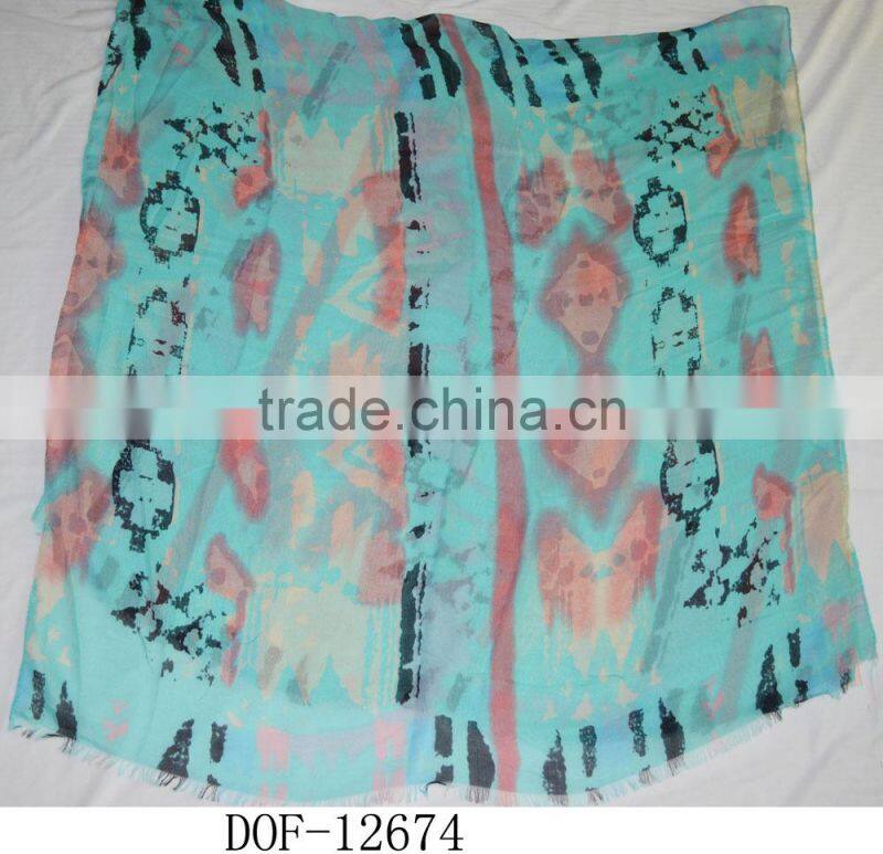 Fashion rayon hot print geometric rhombus scarf for lady