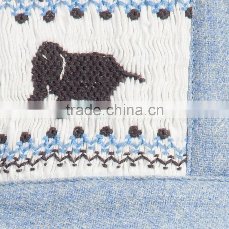 Vintage Style Blue Wool Overalls Children Cotton Frocks Designs Handmade Smocked Embroidery Overalls For Kids Boys