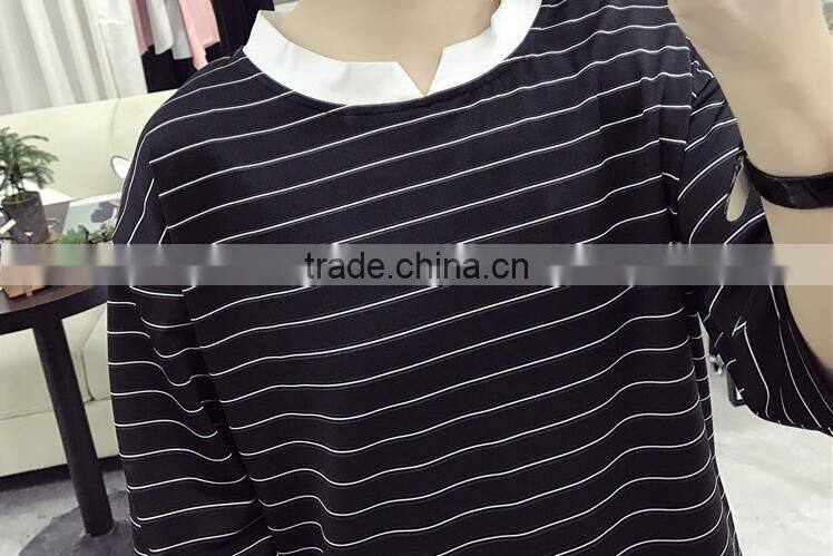 Summer wear women's clothing contracted stripe short sleeve T-shirt woman relaxed joker