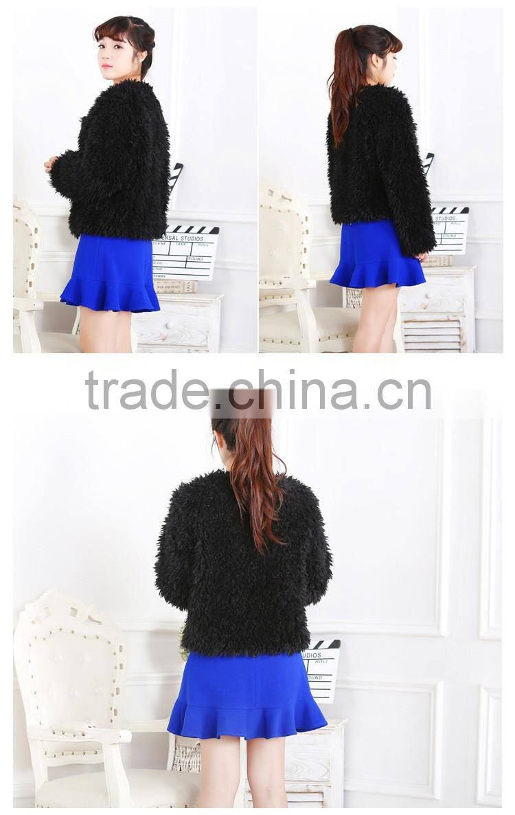Women Winter Boy Friend Style Faux Fur Coats Fashion Plush Over Coat for Wholesale