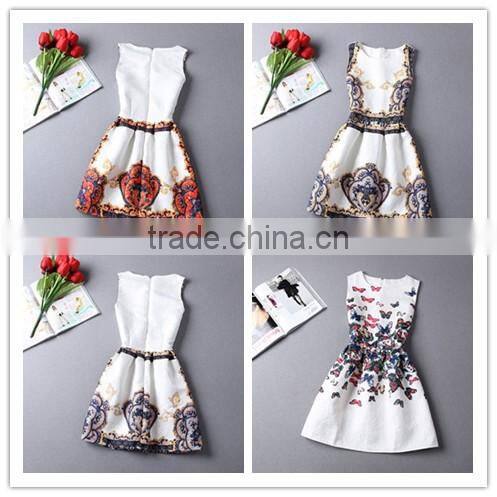 Promotional ! 2016 summer style printing dress skirt, women sleeveless party dresses, Custom women dress