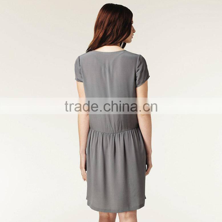 Ladies V-neck Drop Waist Silk Shift Dress TH105