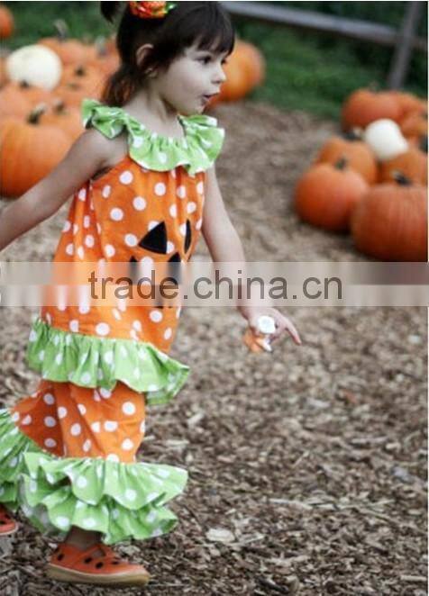 halloween outfit sleeveless orange&white polka dots top with ruffle orange&white polka dots with ruffle pants baby sailor outfit