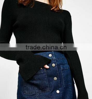 Runwaylover 128 New Design 2017 Ladies Fashion Knitted Flare Sleeve T-Shirt