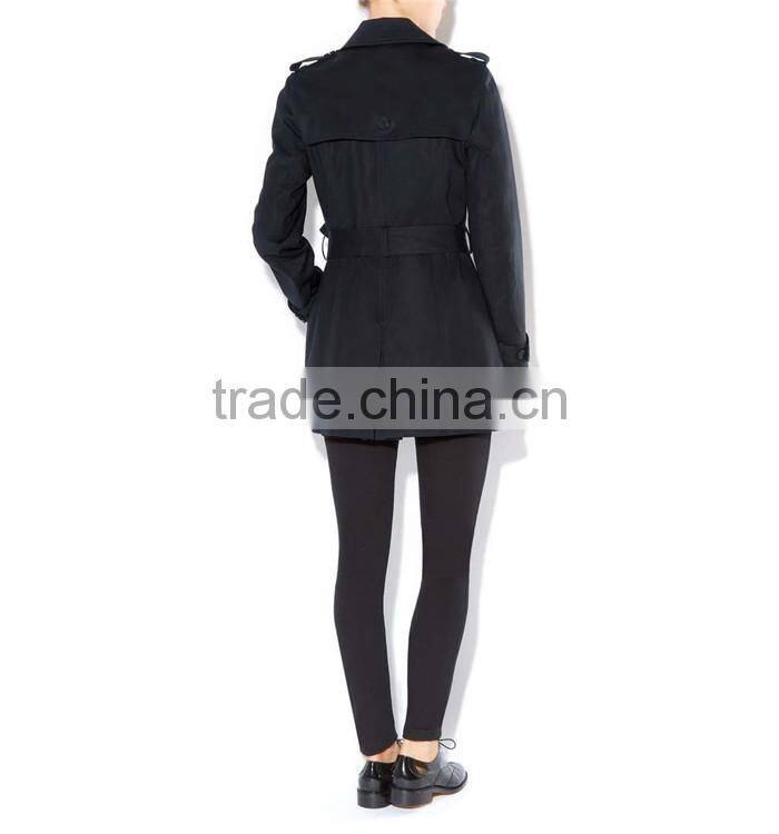 2015 latest double-breasted black casual women summer cotton coat