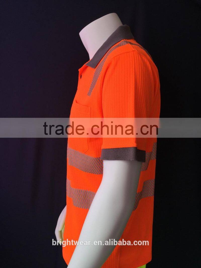 Mens short sleeve fluorescent interlock bulk poly/cotton high visibility polo shirt