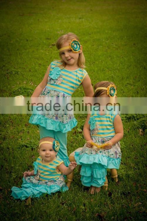 Smocked children clothing wholesale kids plain ruffle clothes set little girls outfits for fall