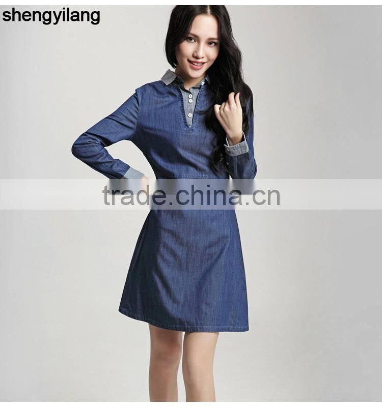 formal long sleeve denim jeans A-line luxury dress