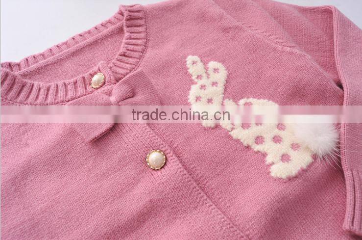 Wholesale Long Sleeve O Neck High Quality Knitting With Rabbit Pattern Girl Sweater Cardigan