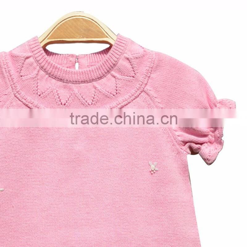 Round Neck Short Sleeve Cotton Knitting Girl Dress