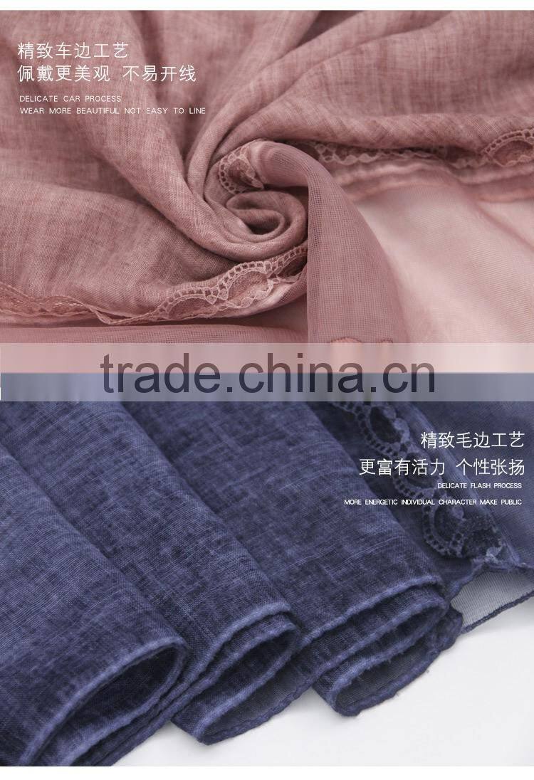 New fashion classic plain dyed TR viscose thin leaf silk lace trim ribbon hijab scarf for custom