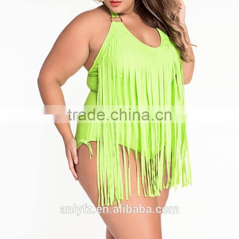 Free prom beach dress fresh sringe ornament plus-size triangle one-piece swimsuit for fat women