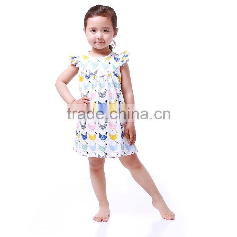 Classical pastoral chick pattern children clothes flutter cap Sleeve baby girl summer dress M6050509