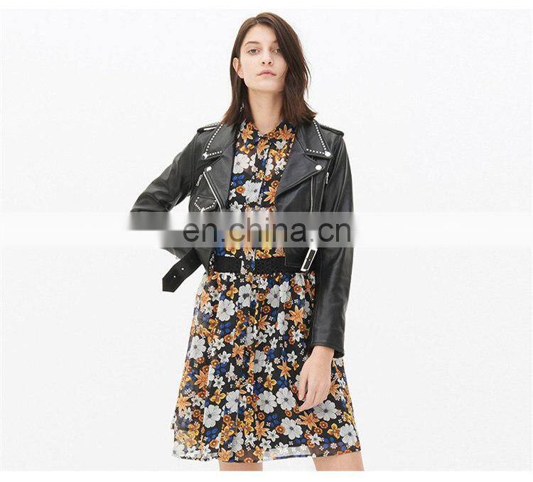 2017 New Fashion Diamond Women Real Leather Jacket Ladies