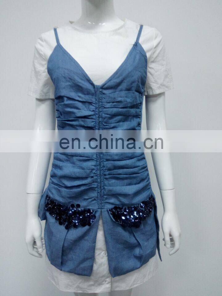 2016 fashion ladies clothes denim women dress with stylish blouses designs