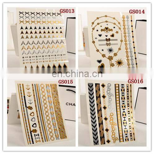 Wholesale Newest Design Tattoo Sticker Metallic Sexy Ladies Makeup& Henna Small Order Cheap Tattoo Stickers Paper Gold Silver