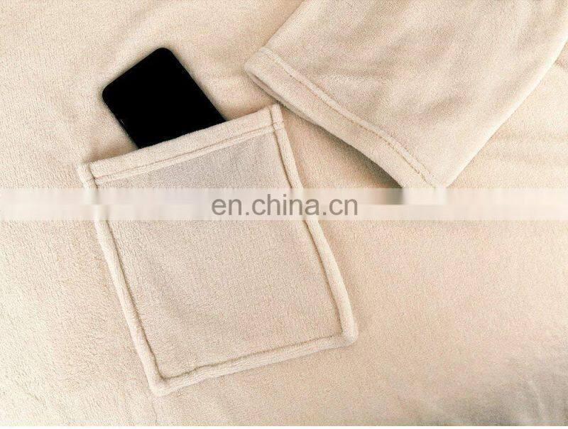 Super Soft Comfortable and Luxurious Cream Color Oversized Fleece Wearable Blanket with Sleeves for Adult