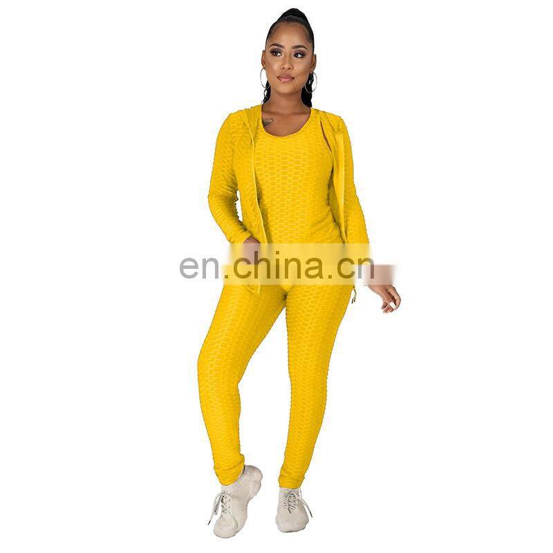 Customized LOGO Valentine's Day Clothes New Spring and Autumn Hooded Zipper Plus Size Sweater Sports Three-piece Yoga Set