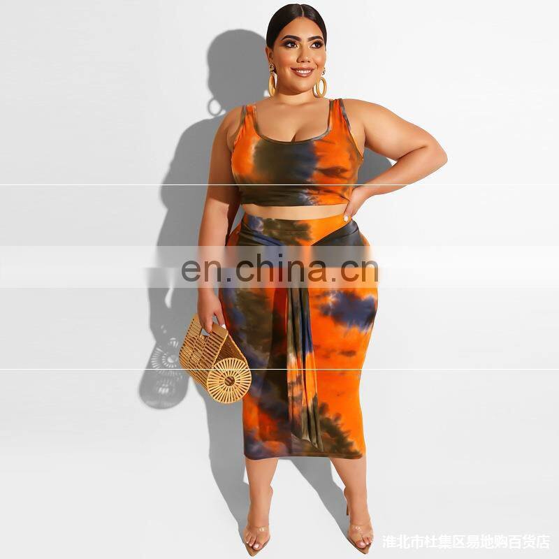 Wholesale two-piece ladies clothing hot sale crop tops and mid-length tight skirt dresses plus size