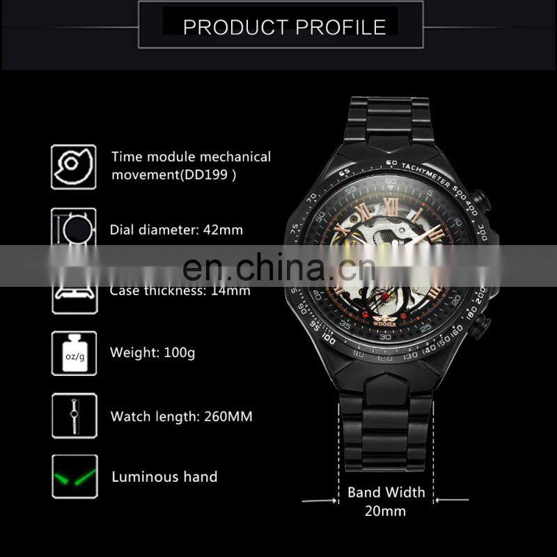 WINNER 432 Gold Fashion Gentlemen Mechanical Automatic Luxury Watch Stainless Steel Waterproof Wristwatches Wholesale Watches