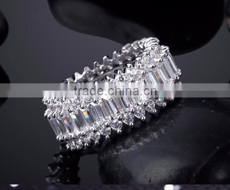 Thick Wedding Band Big CZ Crystals Rectangle Shape Deluxe Copper Women Ring