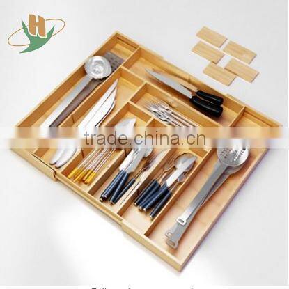 Multifunctional and practical bamboo extensible kitchen utensils cutlery drawer organizer