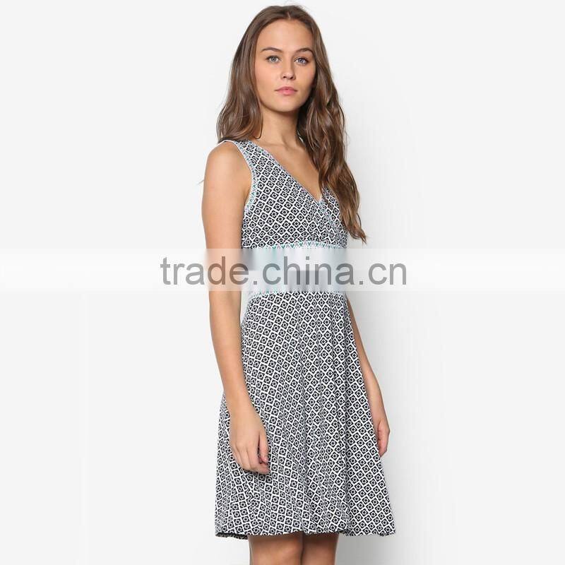 2016 summer hotsale v-neck cotton dress design with cheap price D275