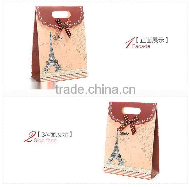 Eiffel Tower Pattern promotional button closure gift paper bag