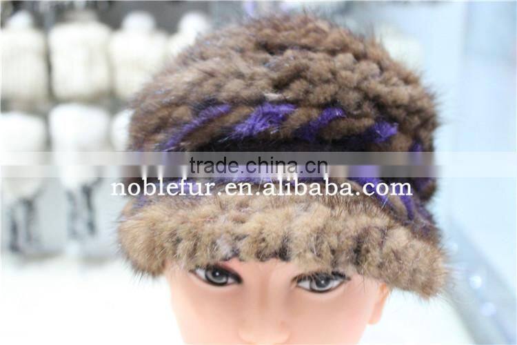 latest design sReal mink fur hat knitted winter headwear with lined