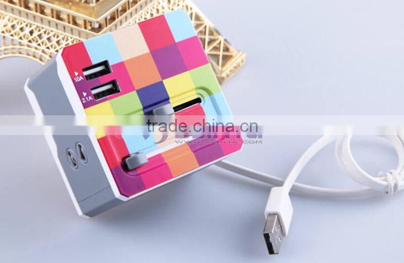 Universal International Plug Adapter All in One 2 USB Port World Travel AC Power Charger Adaptor with AU US UK EU Plug