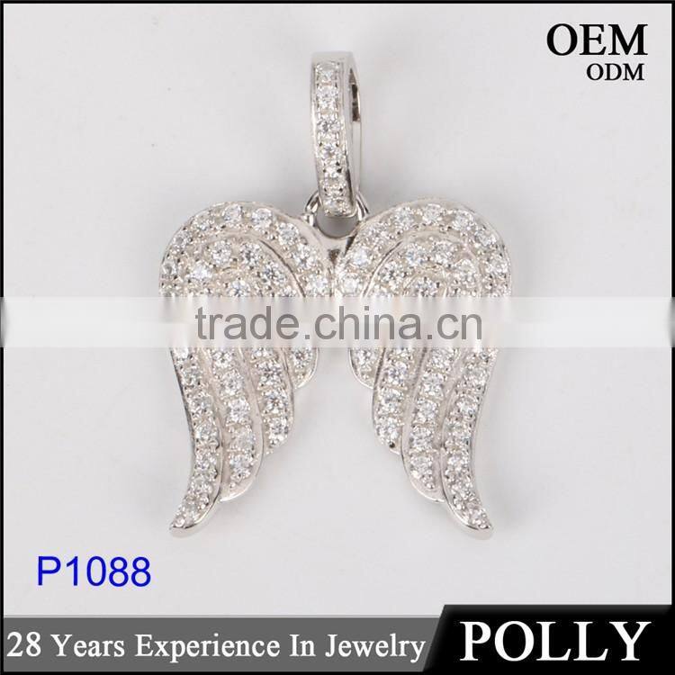 2016 newest style 925 silver angel wing pendant hip hop costume jewelry