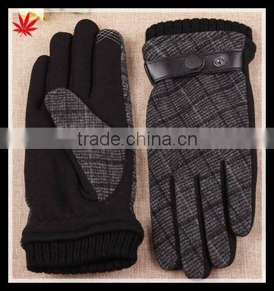 man's wholesale mirco velvet and fabric touch screengloves with leather button