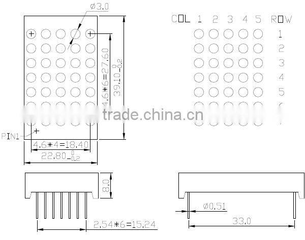 NEWSHINE Through Hole FND OEM/ODM manufacturer XH-12057 Module 5x7 Blue Matrix Display