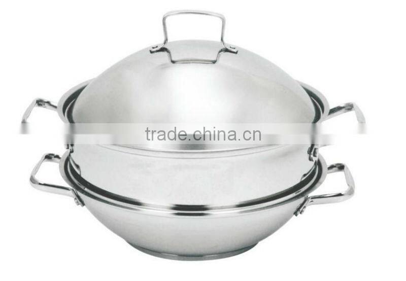 SA-12083 Stainless Steel Wok 36cm With Steamer / Frying wok / Induction Cooking wok / Chinese wok