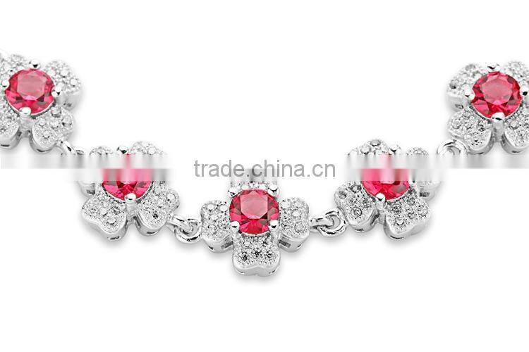 CYW Guangzhou jewelry factory fashion high quality red color zircon ss925 silver bracelets