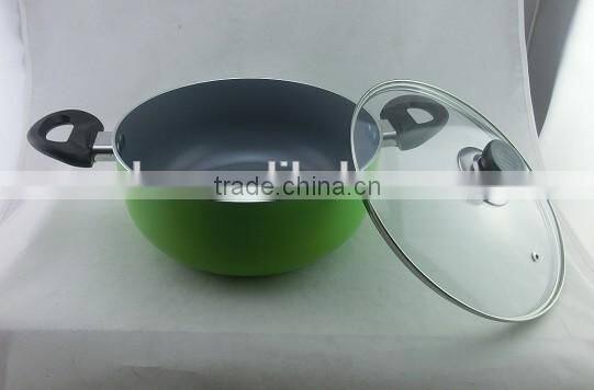 Elegant Aluminum Non Stick Coating Pressed/Forged Caldero with Two Ears and Glass Lid