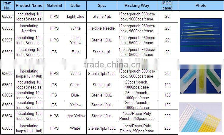 sterilized PS inoculating loops in different colors