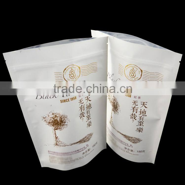 custom printing lamination aluminum foil stand up pouch with zipper top for black tea