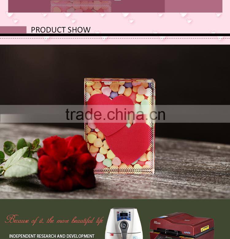 Manufacturer supply Fashion sublimation crystal love photo frame for wedding gift