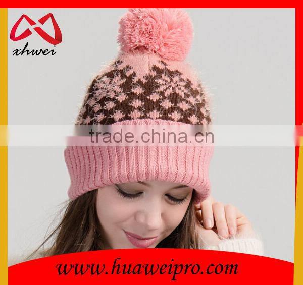 Trendy Animal Fur Ball Hat Fluffy Raccoon Pom Poms Knit Hat jacquard Beanies